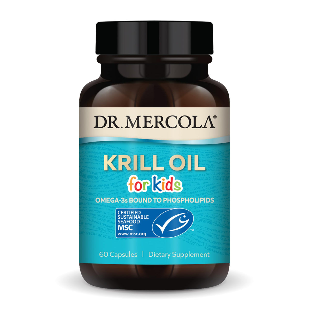 Dr. Mercola frente de empaque mostrando beneficios y certificación MSC