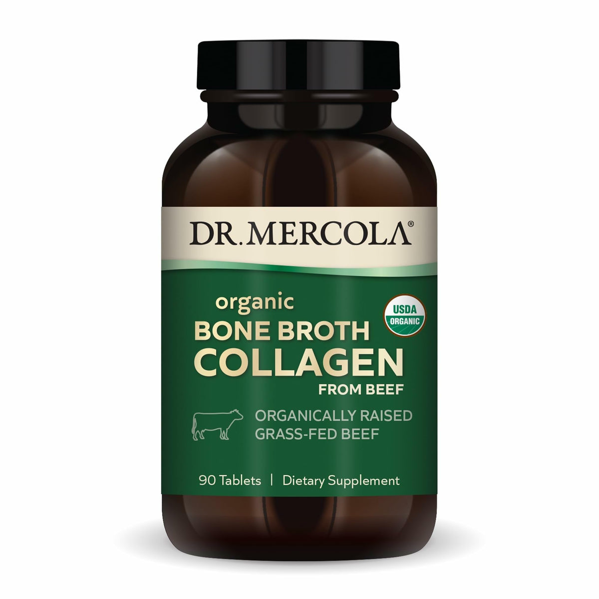 Dr. Mercola frente del envase mostrando sello USDA Organic y conveniencia