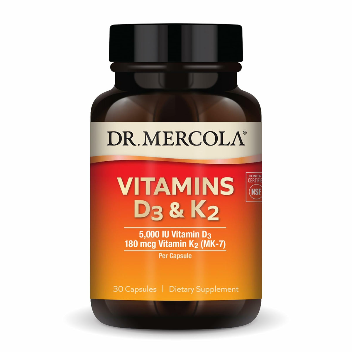 Dr. Mercola frente del envase mostrando dosis y beneficios