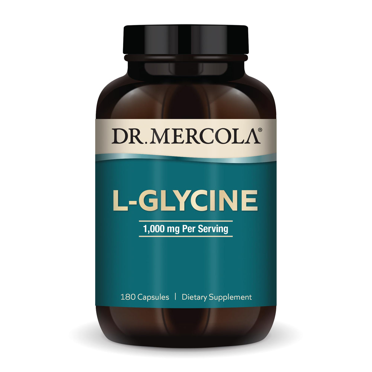 Dr. Mercola botella frontal mostrando etiqueta y beneficios claros
