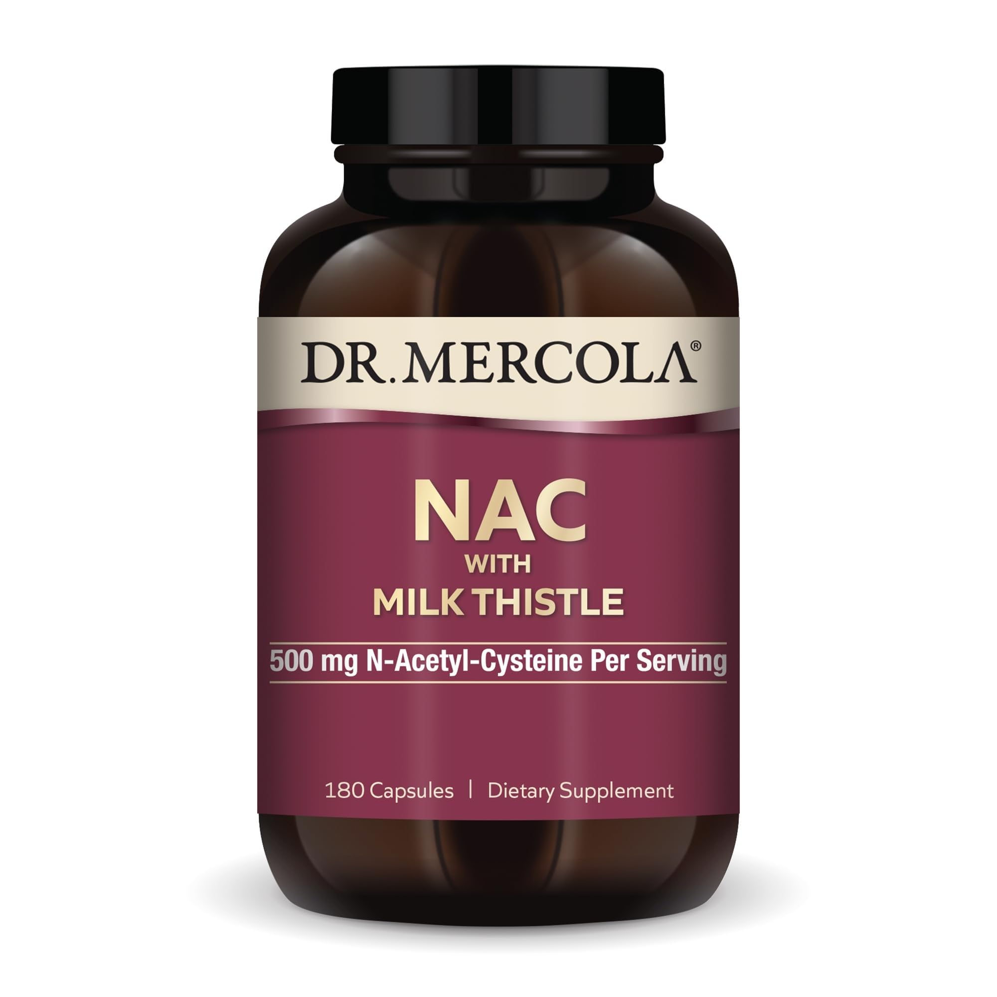 Dr. Mercola envase frontal, suplemento NAC con información clara