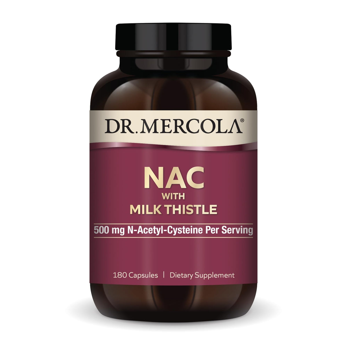 Dr. Mercola envase frontal, suplemento NAC con información clara