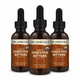 Dr. Mercola frasco frontal de Digestive Bitters mostrando etiqueta y tamaño práctico
