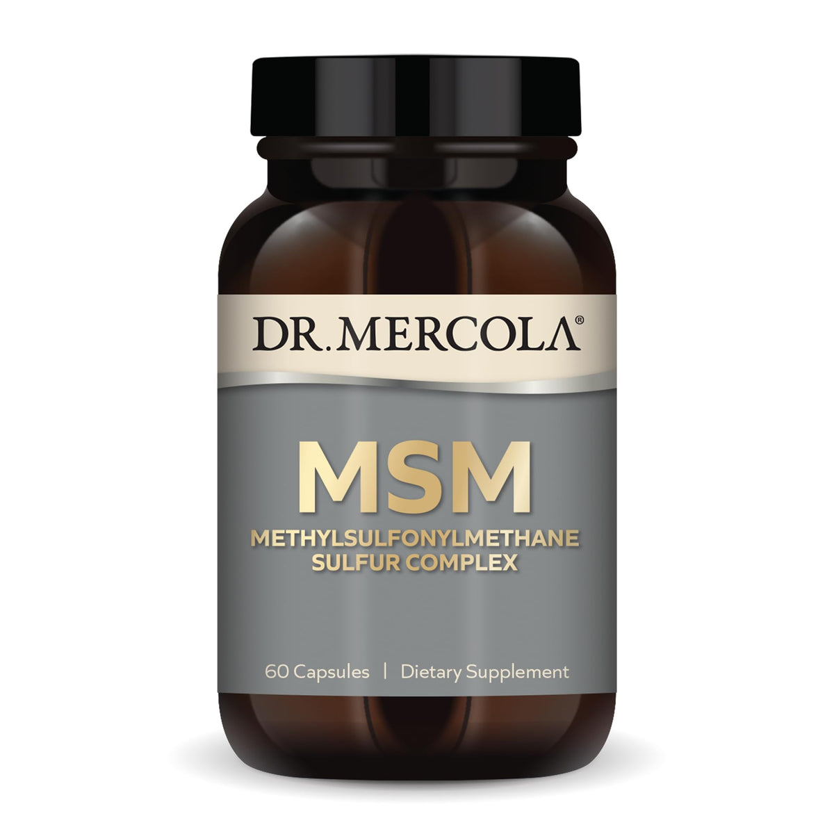 Dr. Mercola frasco frontal mostrando etiqueta y beneficios claros