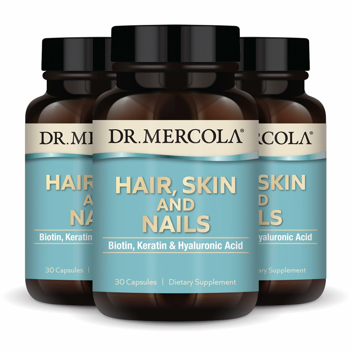 Dr. Mercola frasco frontal mostrando diseño y facilidad de uso