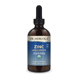 Dr. Mercola envase frontal mostrando gotas de zinc y beneficio de conveniencia