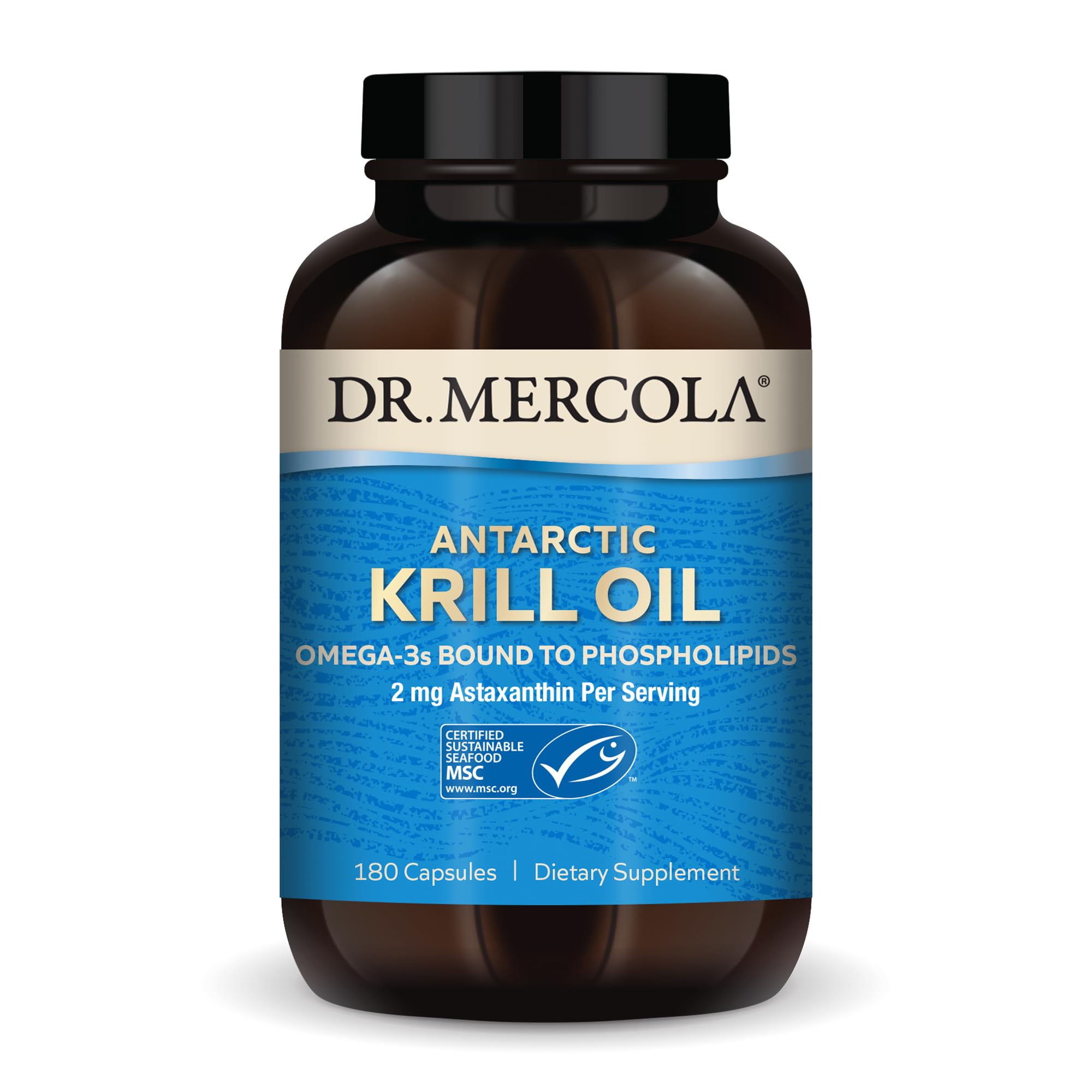 Dr. Mercola frasco delantero mostrando etiqueta clara y beneficios