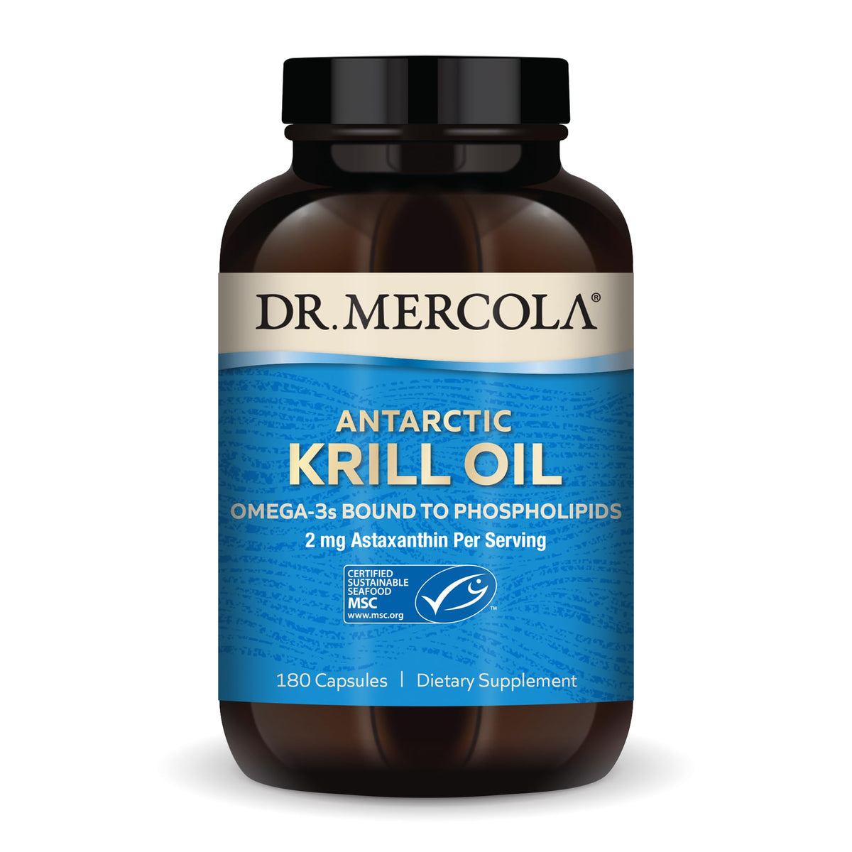 Dr. Mercola frasco delantero mostrando etiqueta clara y beneficios