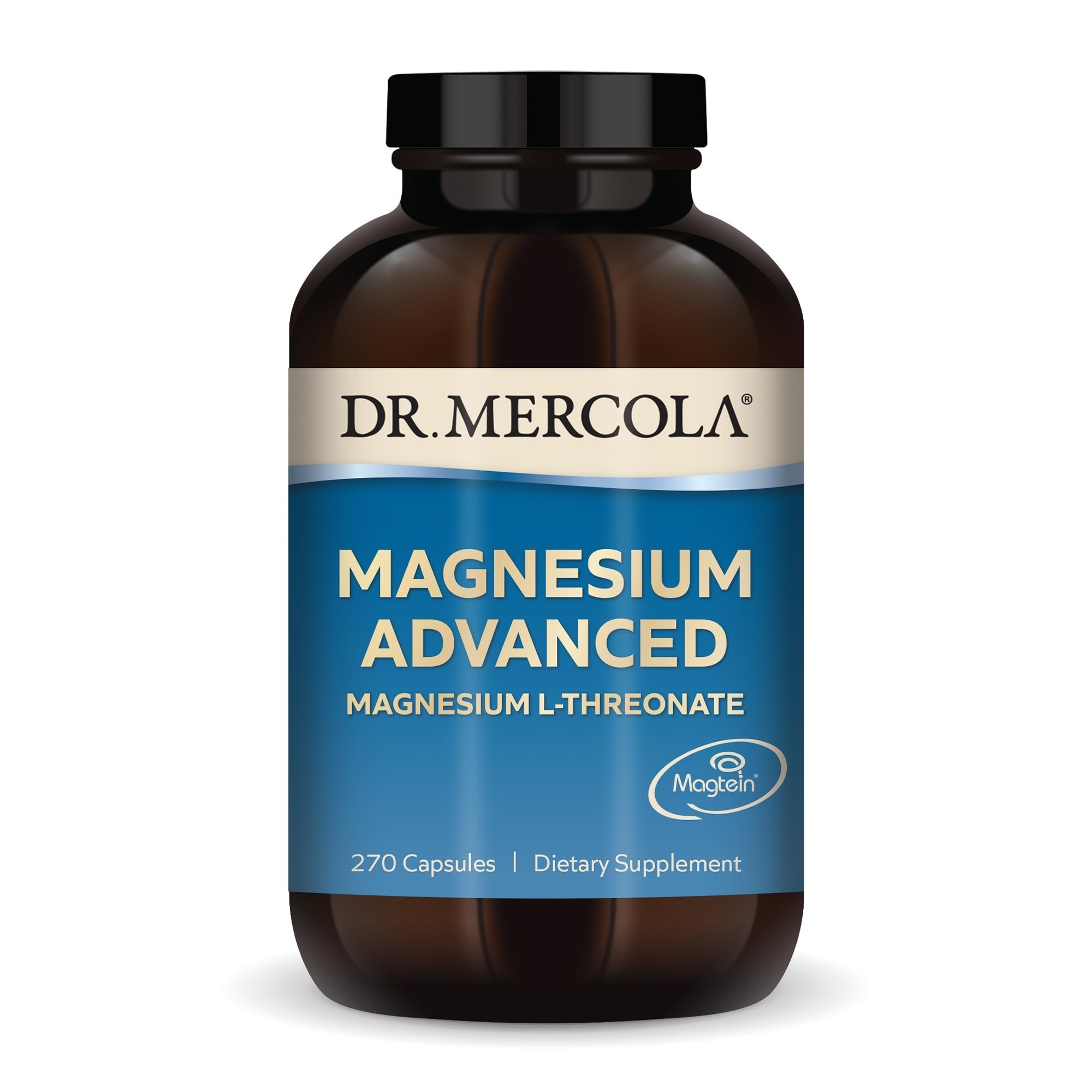 Dr. Mercola botella frontal mostrando etiqueta y beneficio de absorción mejorada