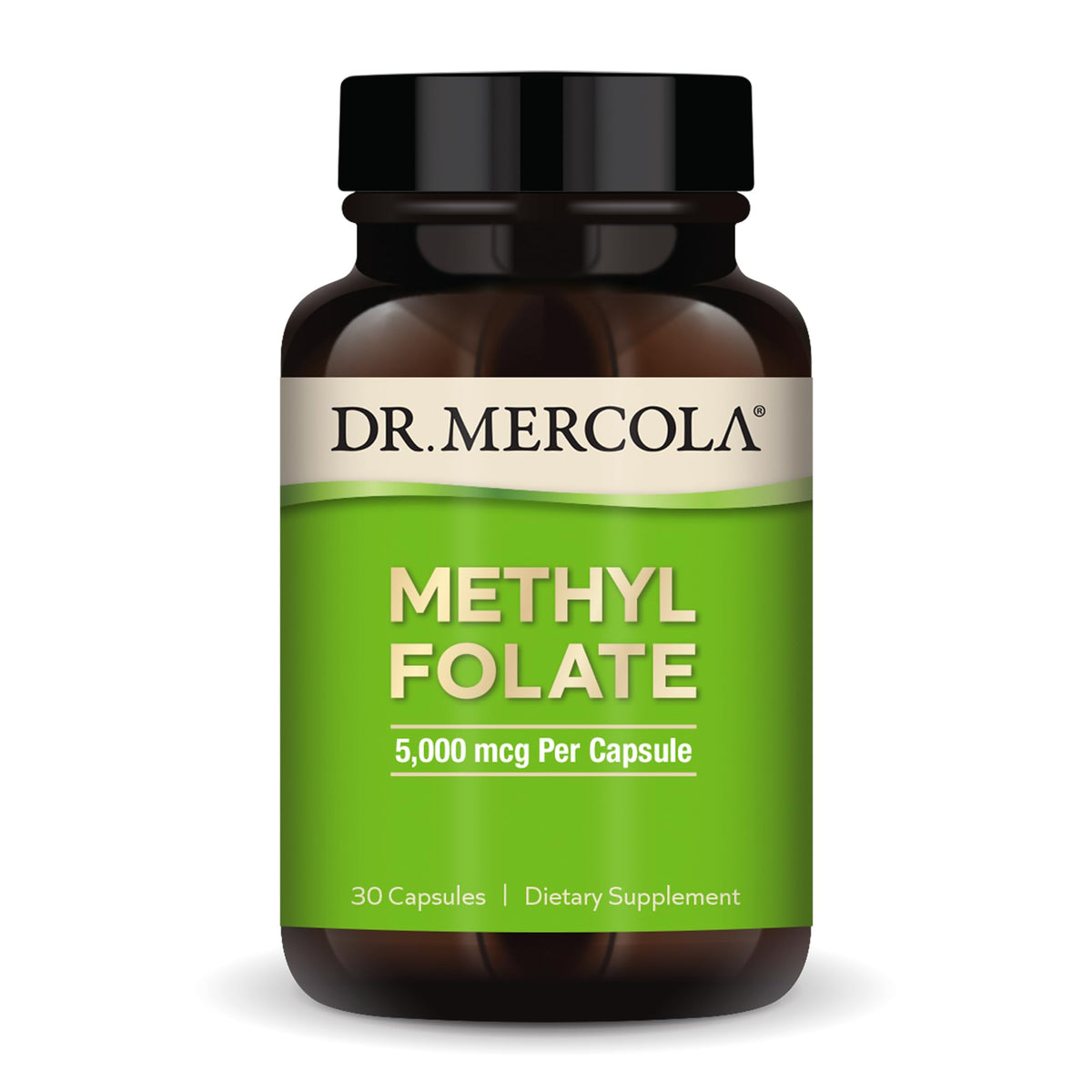 Dr. Mercola envase frontal mostrando etiqueta legible y claridad de beneficio