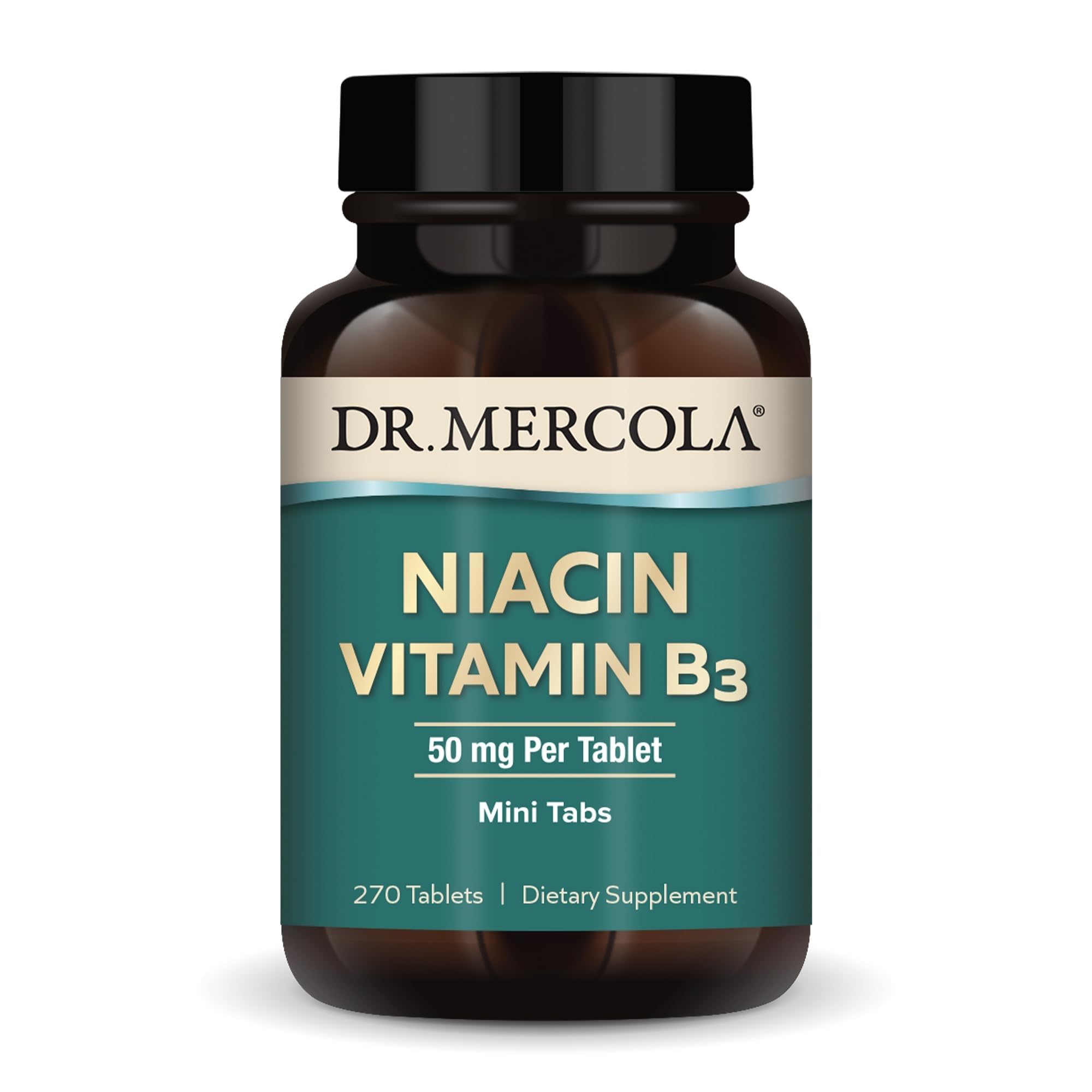 Dr. Mercola botella frontal que muestra etiqueta clara y beneficios