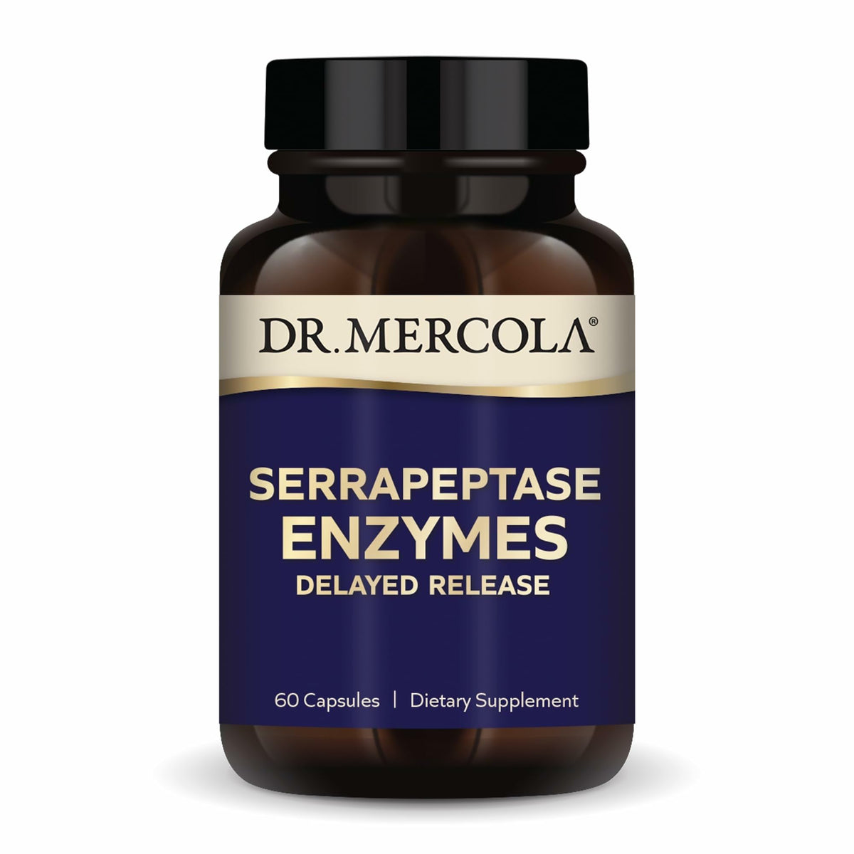 Dr. Mercola frasco frontal mostrando etiqueta clara y beneficio de potencia