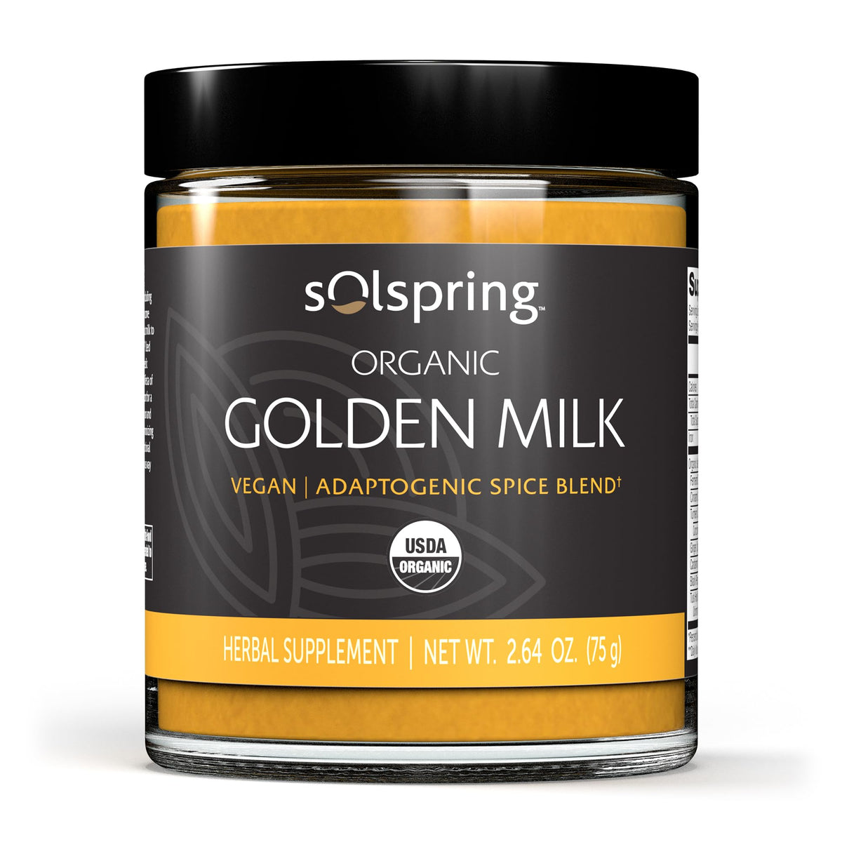 Dr. Mercola envase frontal del Golden Milk mostrando etiqueta orgánica y porciones