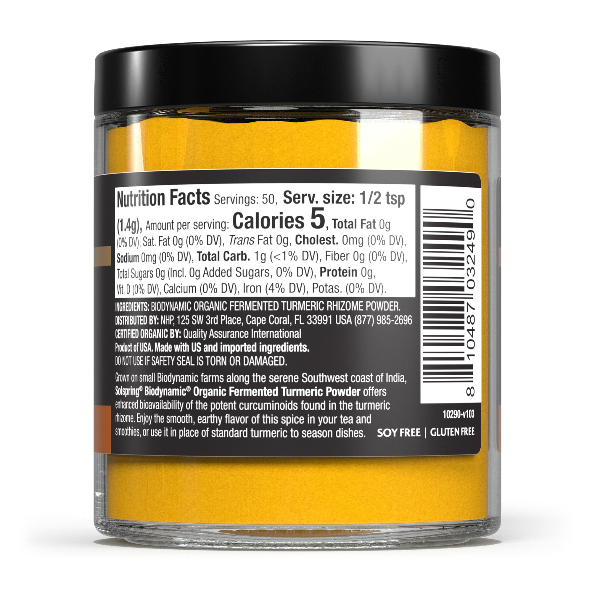 Dr. Mercola polvo de cúrcuma textura cercana que facilita mezcla y absorción