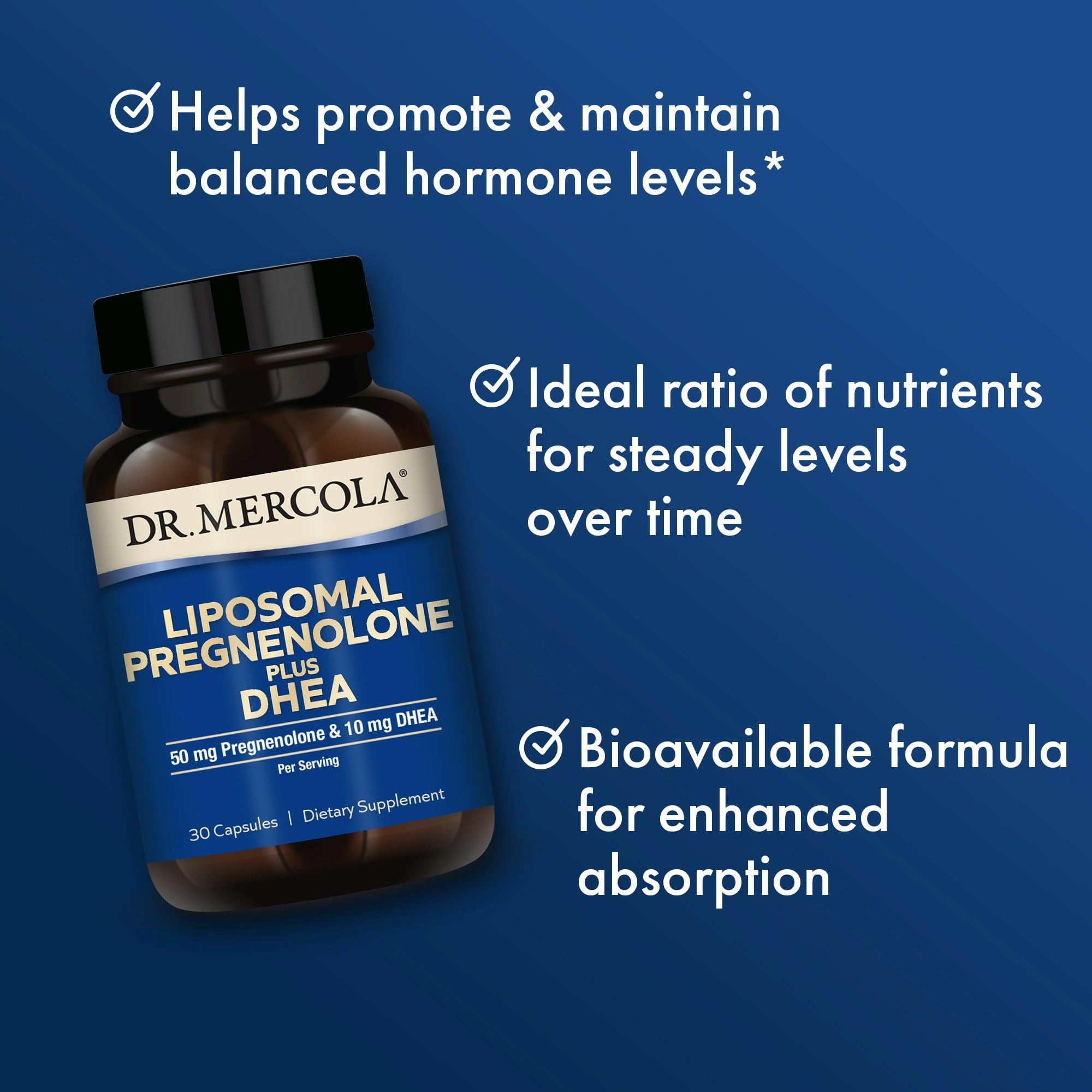 Dr. Mercola close-up de textura liposomal que sugiere mejor absorción