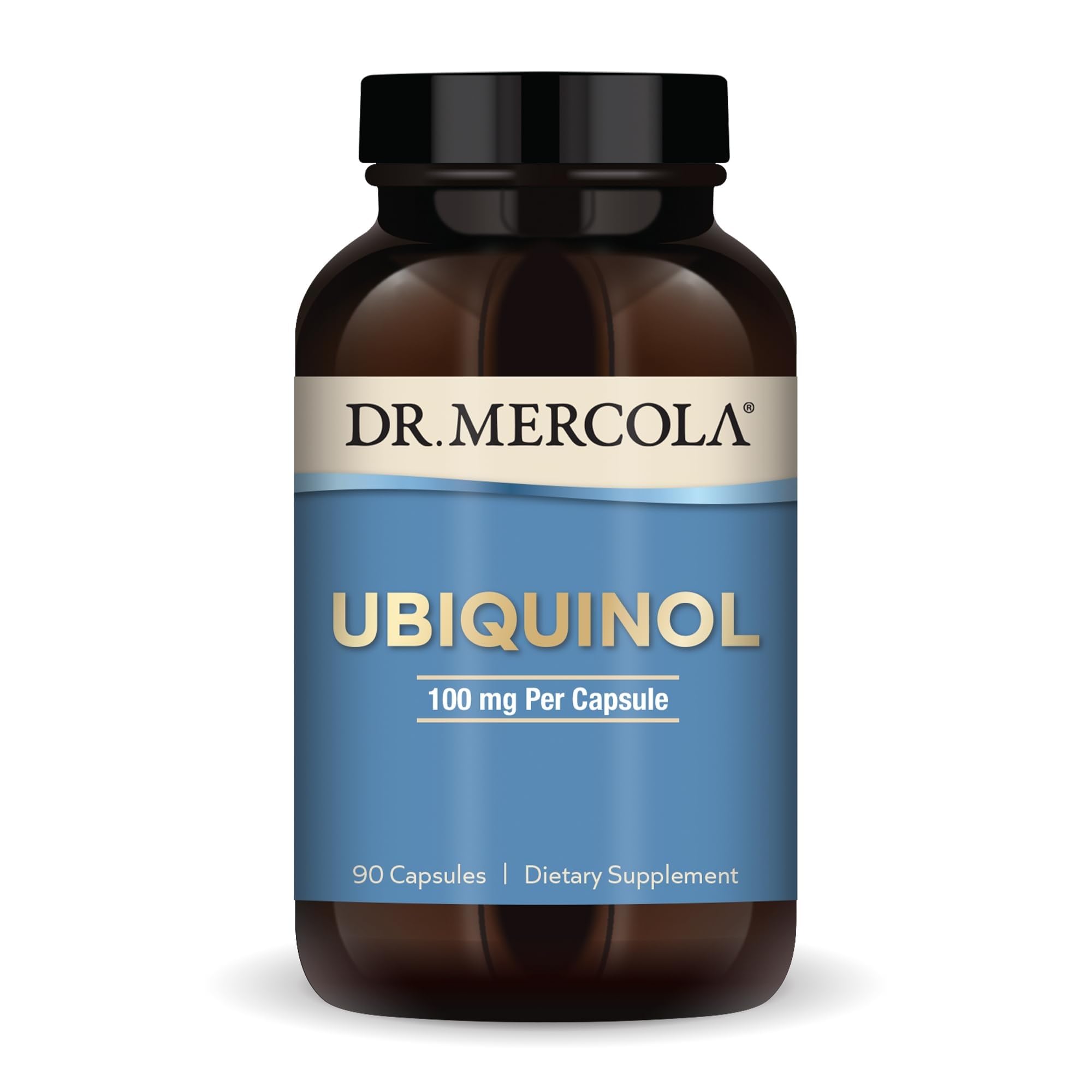Dr. Mercola frasco delantero que muestra etiqueta clara y beneficio energía
