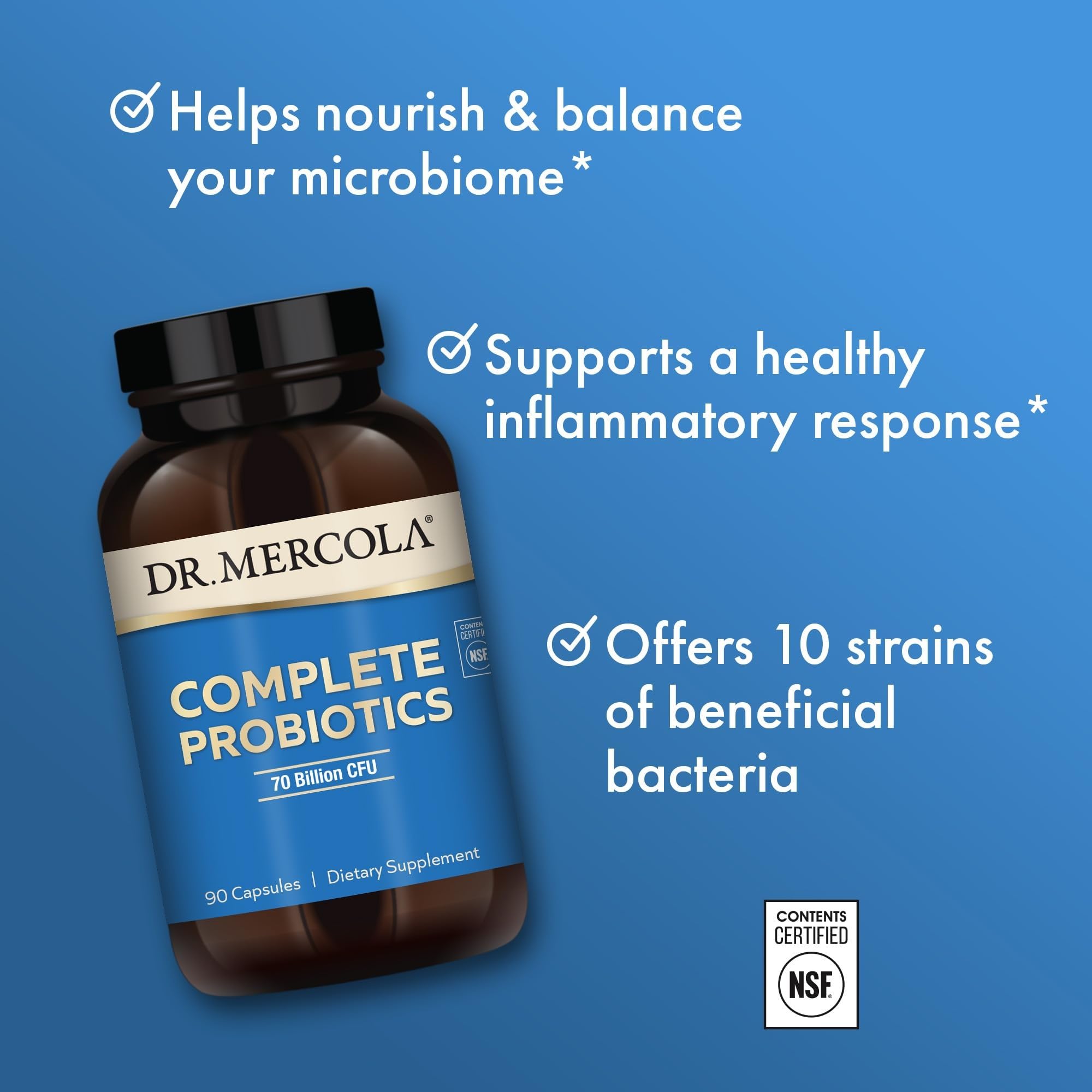 Dr. Mercola persona tomando cápsula diario para conveniencia y bienestar intestinal