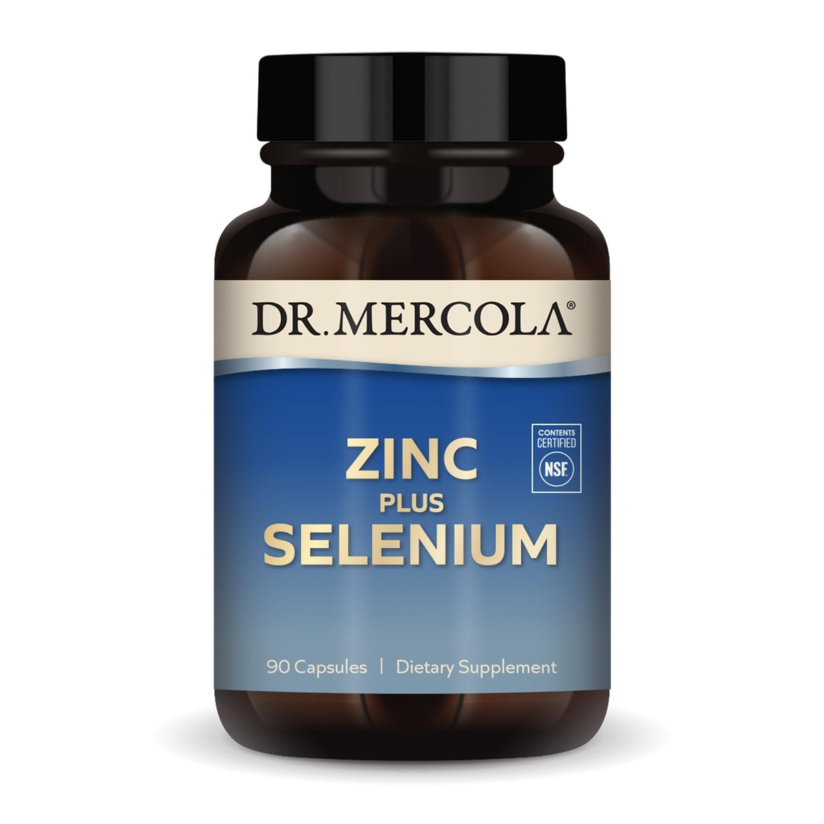 Dr. Mercola frente del envase mostrando 90 cápsulas y claridad de dosis