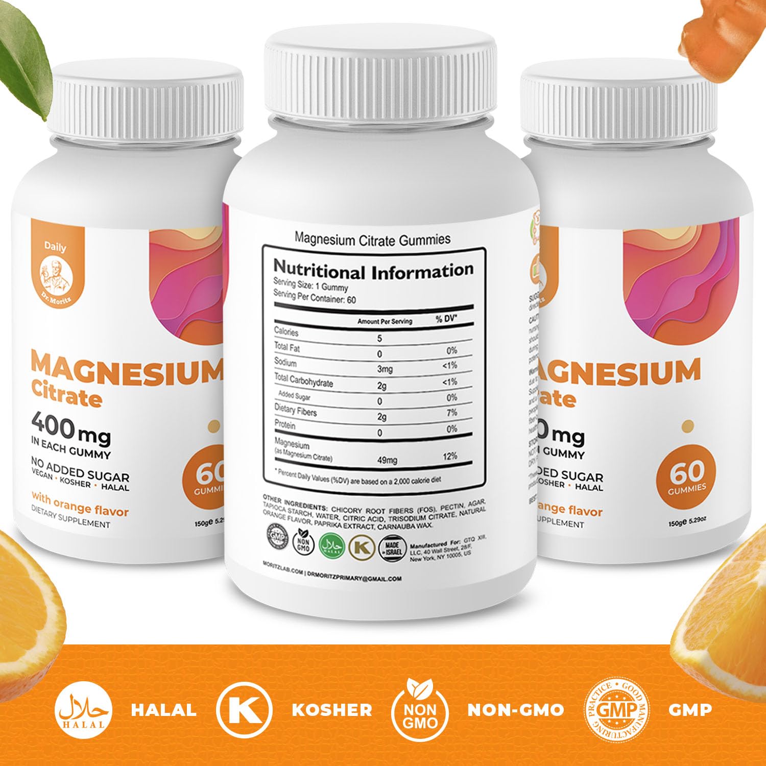DR. MORITZ close-up de gominola naranja, textura masticable y apetecible