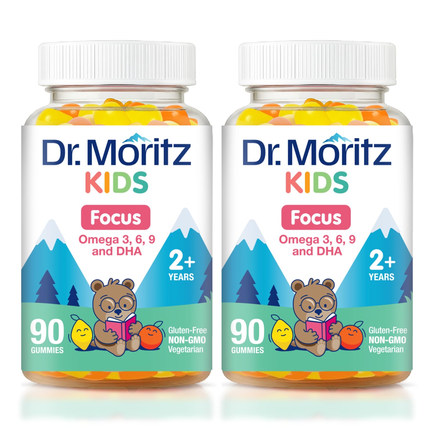 DR. MORITZ frasco frontal con gomitas veganas, visibilidad clara del producto y beneficio práctico