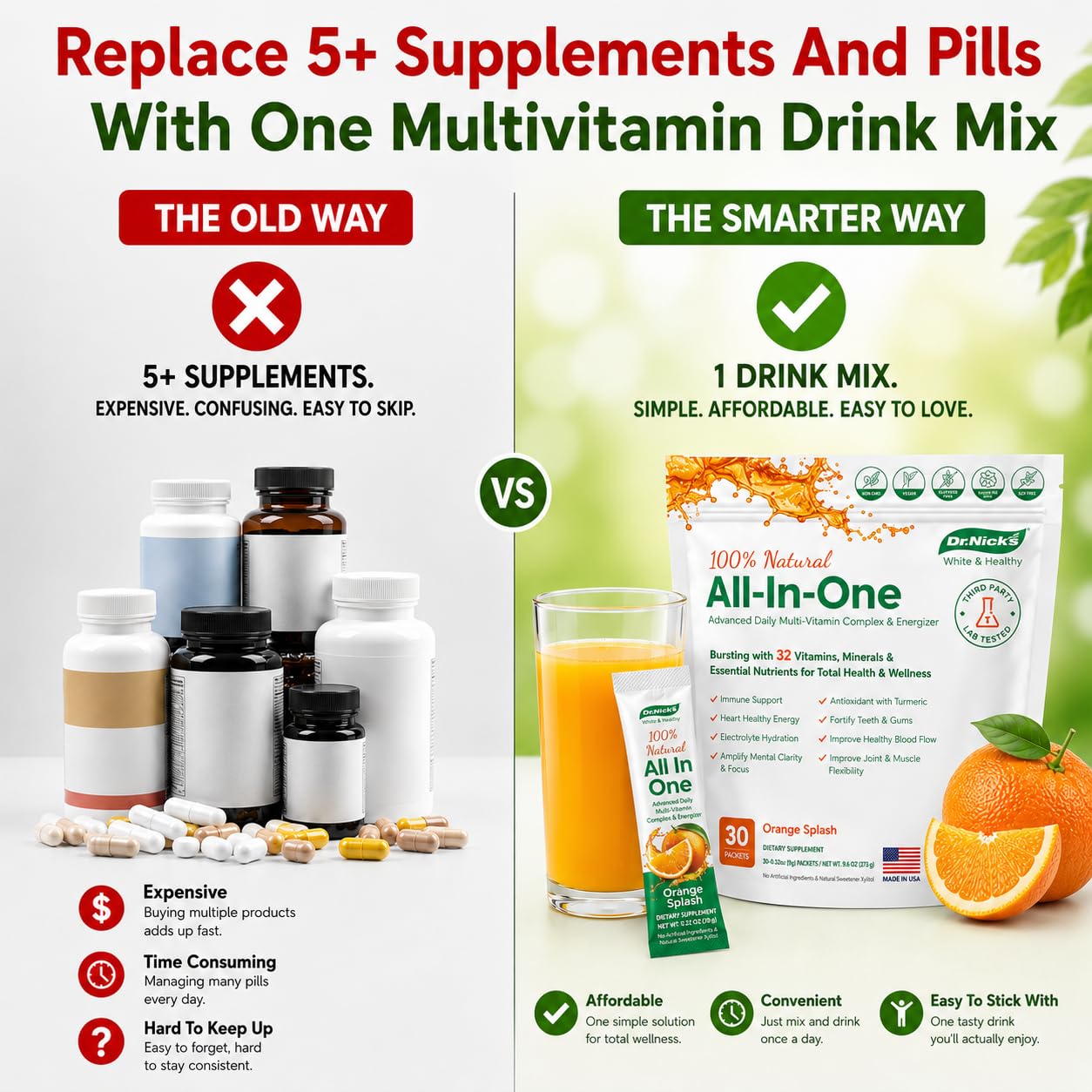 Dr. Nick's etiqueta de ingredientes detallada para confianza y transparencia