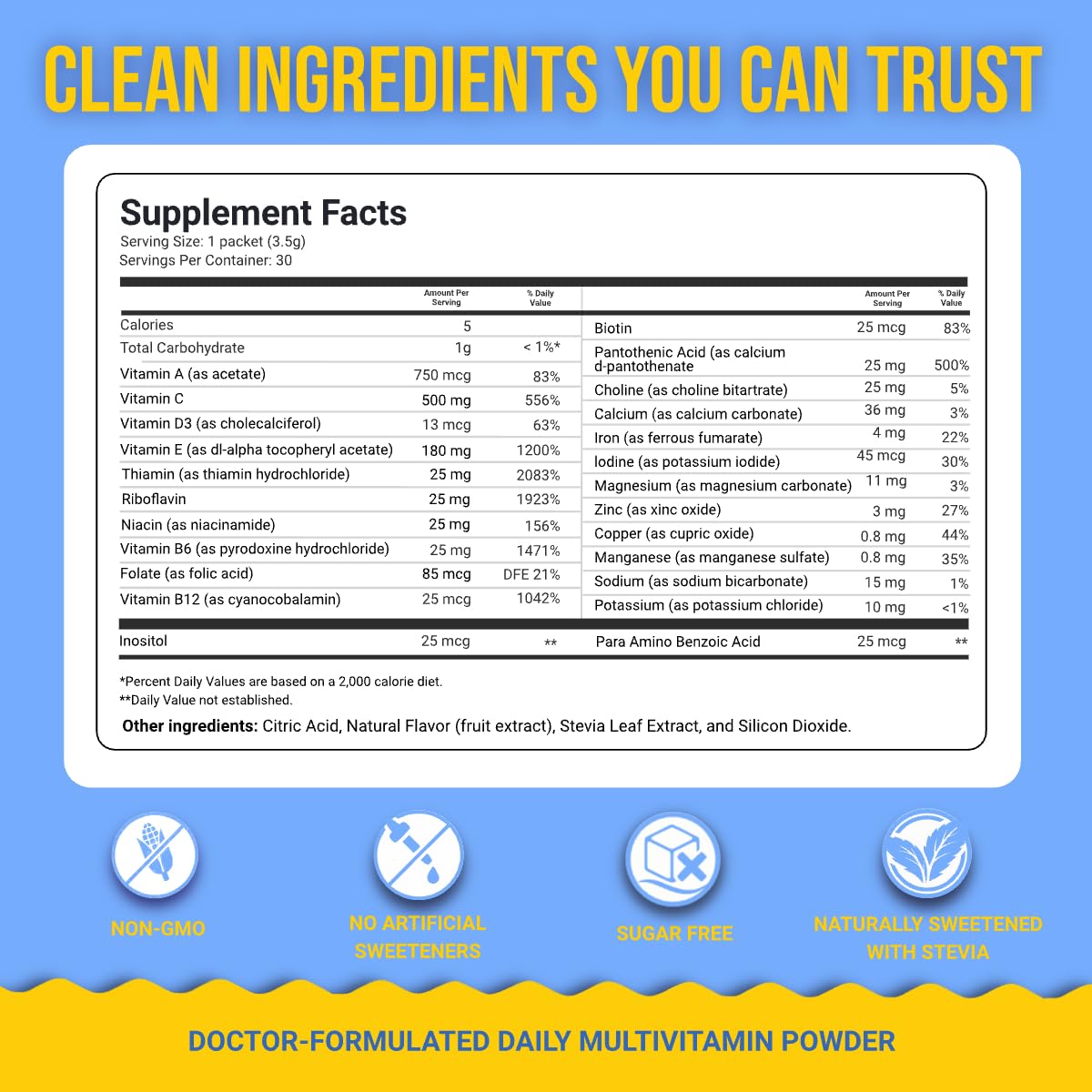 Dr. Price's etiqueta con lista de ingredientes, transparencia y detalle