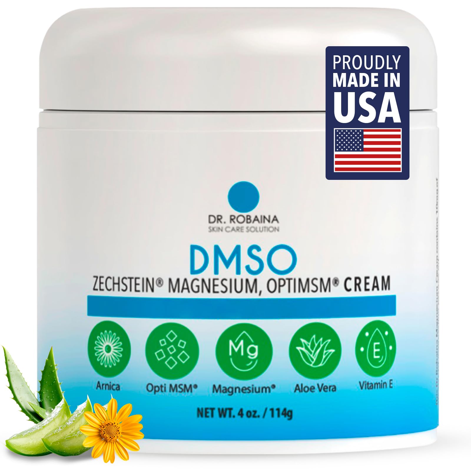 Dr. Robaina crema DMSO frente mostrando envase y ventajas de absorción rápida