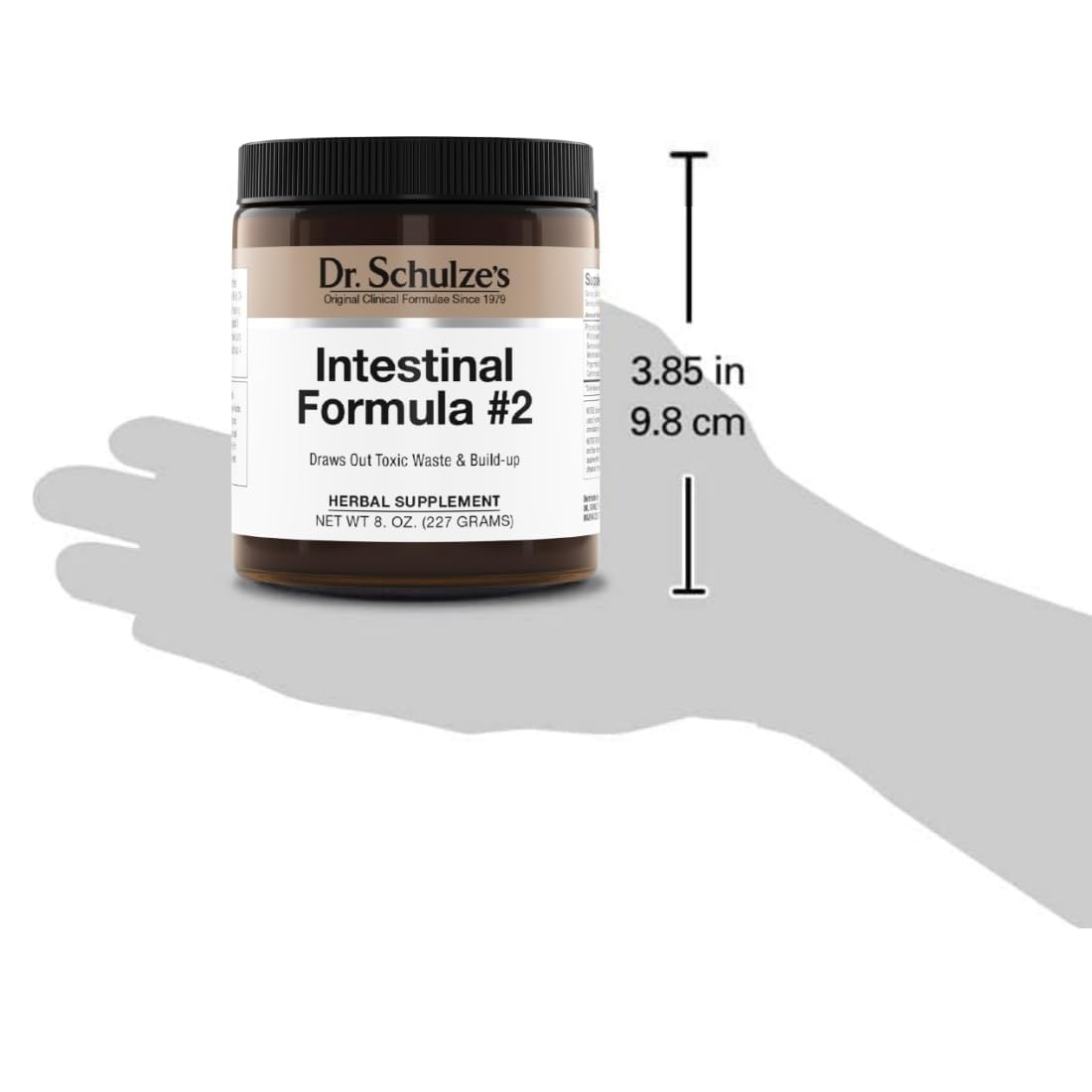 Dr. Schulze's etiqueta con lista de ingredientes y beneficios naturales visibles