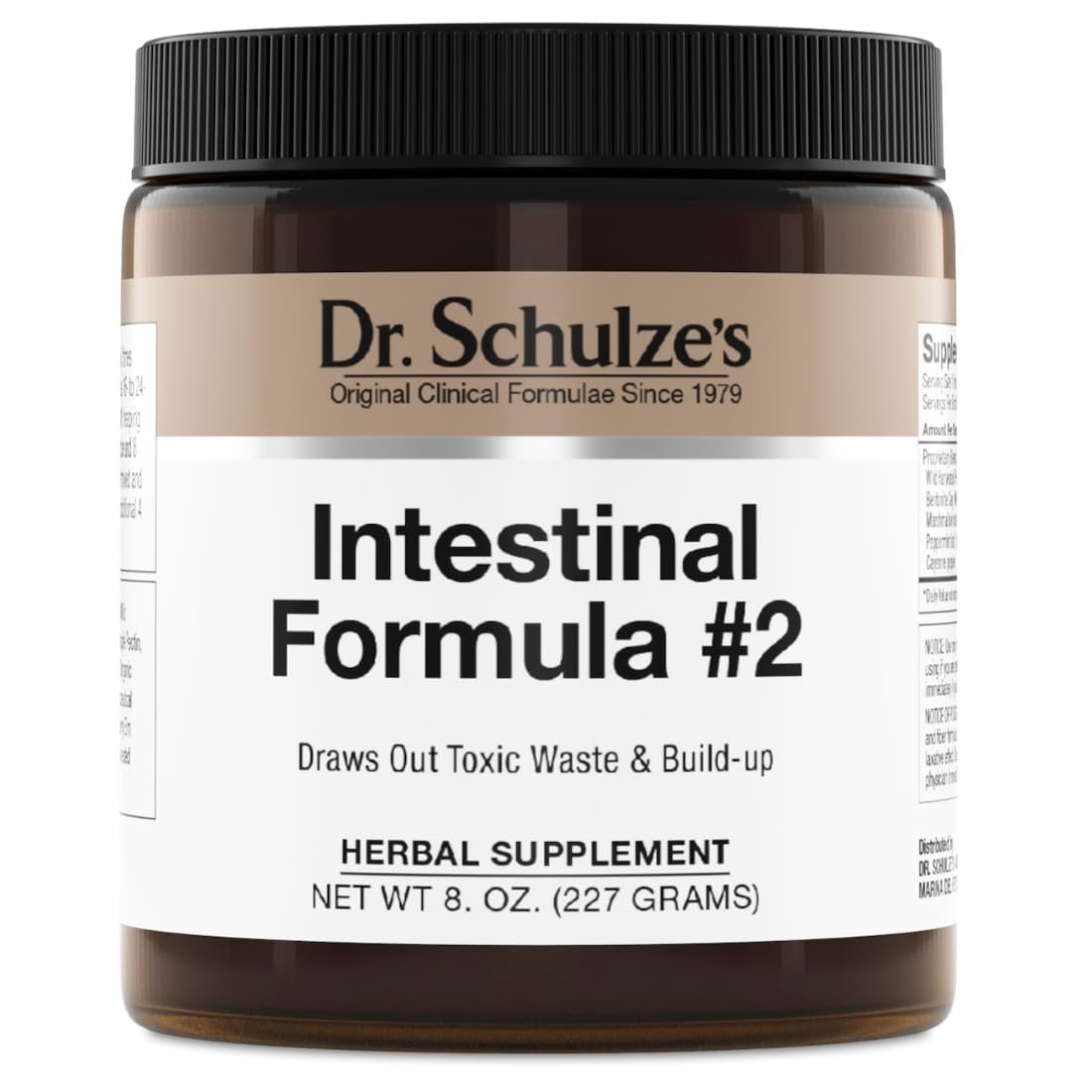 Dr. Schulze's frasco al frente mostrando presentación y beneficios veganos