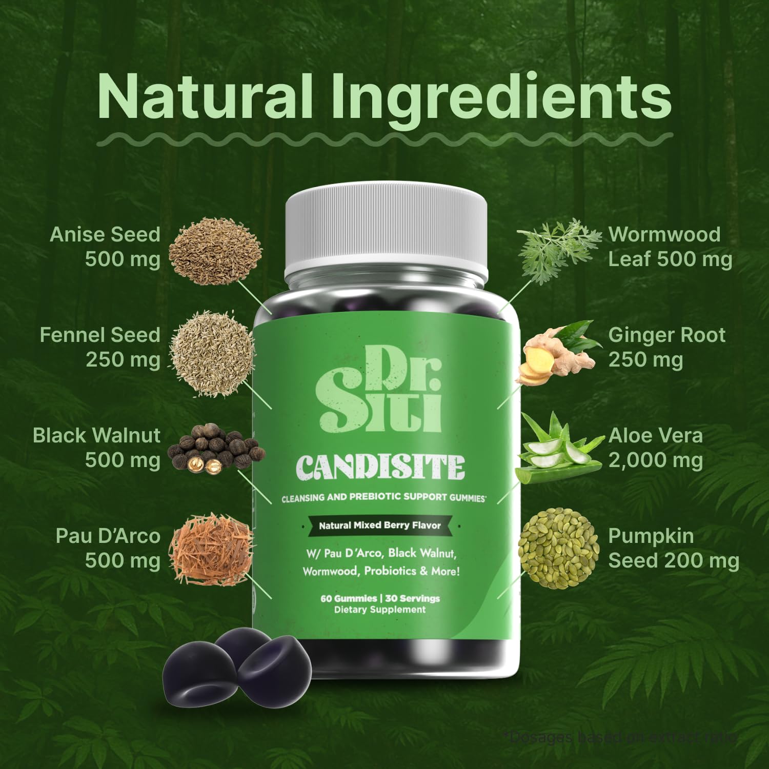 Etiqueta nutricional Dr. Siti Candisite mostrando ingredientes y limpio perfil