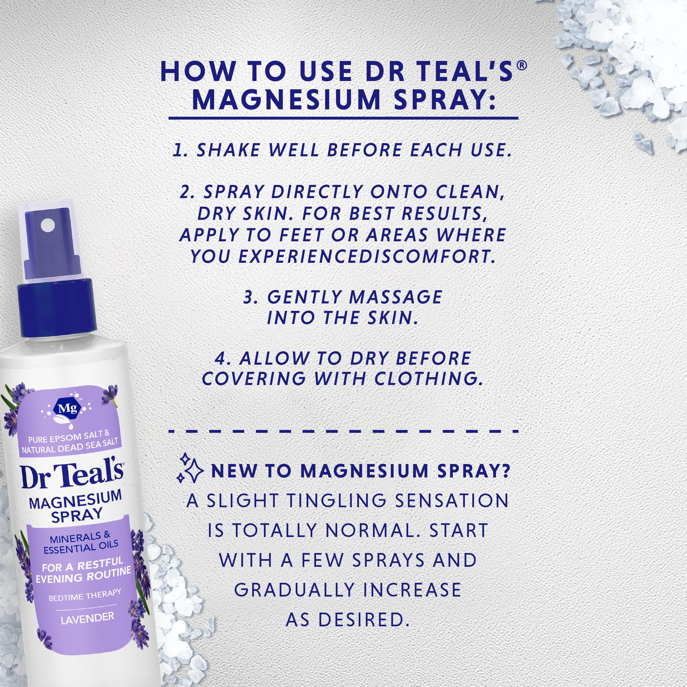 Dr Teal's etiqueta con ingredientes y beneficios minerales claros