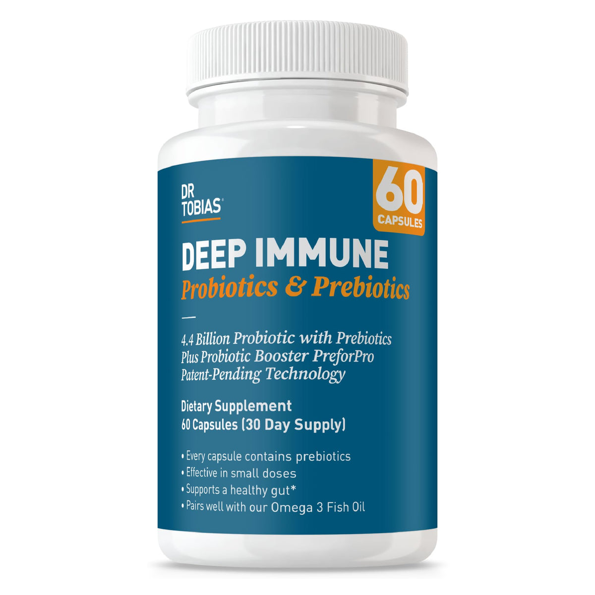 Dr. Tobias empaque frontal de Deep Immune mostrando beneficios y uso diario