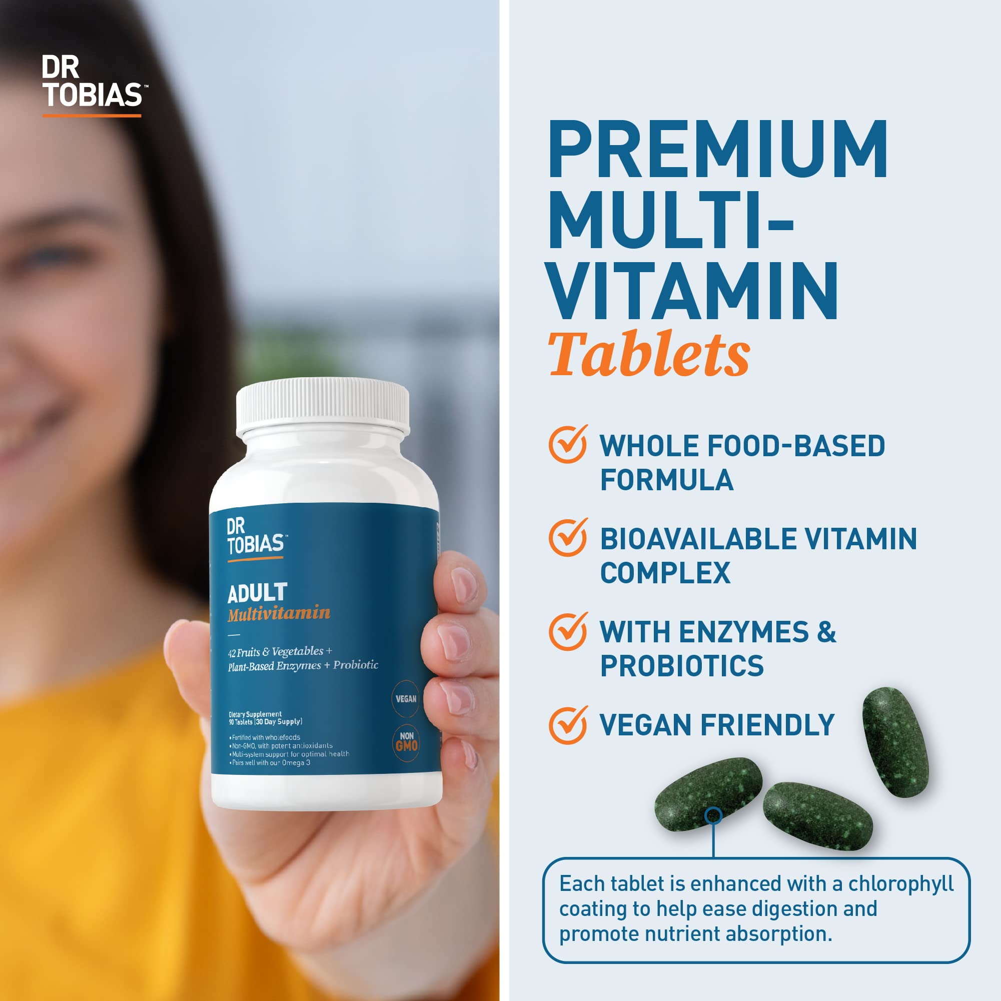 Dr. Tobias etiqueta nutricional enfatizando vitaminas y minerales clave