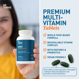Dr. Tobias etiqueta nutricional enfatizando vitaminas y minerales clave