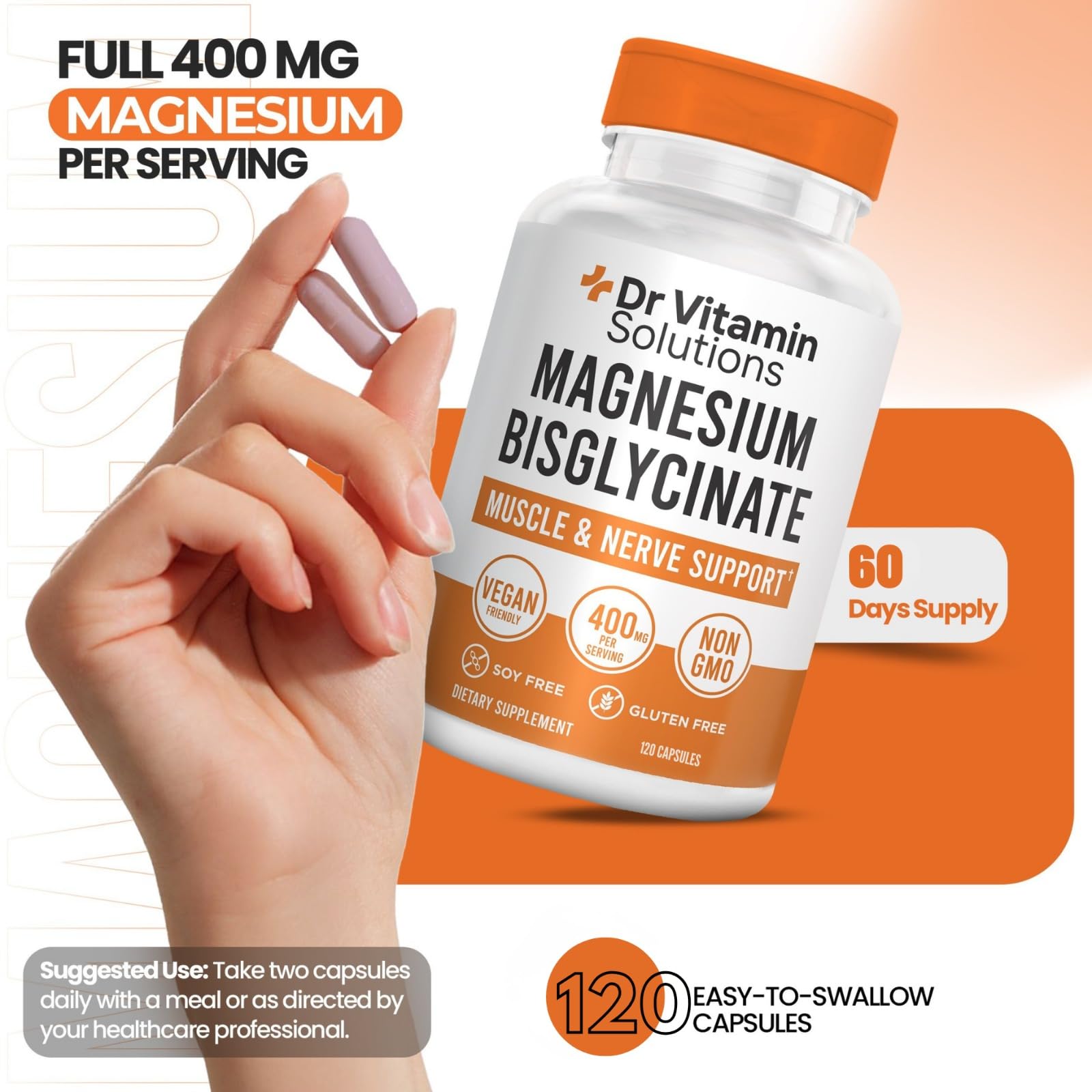 DR VITAMIN SOLUTIONS cápsula en la mano para demostrar la porción y facilidad de uso