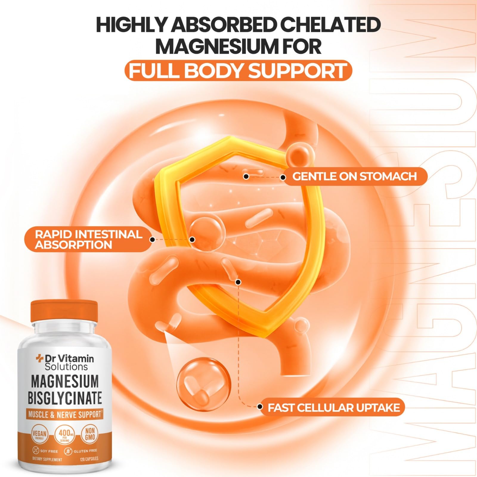 DR VITAMIN SOLUTIONS etiqueta legible con información de magnesio elemental y beneficios