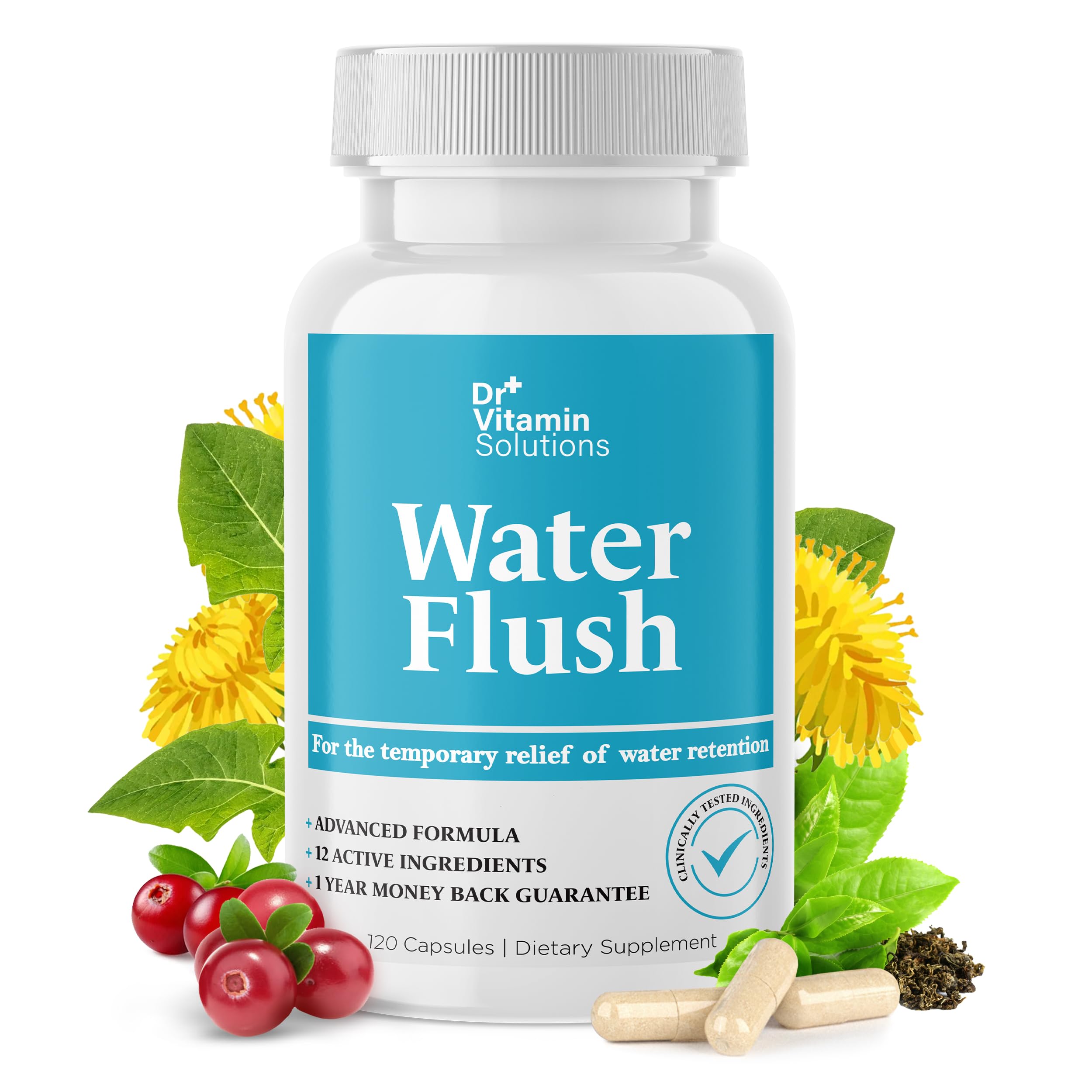 DR VITAMIN SOLUTIONS frasco de 120 cápsulas, alivio de hinchazón rápido