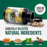 Dr. Zisman ZINERGY ingredientes naturales maca y ashwagandha visibles que resaltan origen vegetal