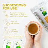 Dr. Zisman ZT Slimming Tea bolsita infusionándose en taza caliente para relajación