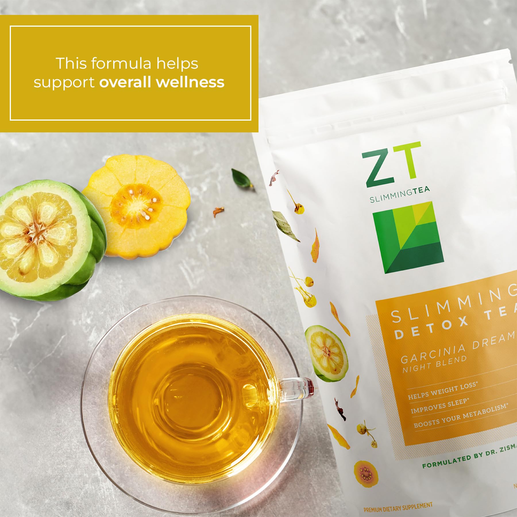 Dr. Zisman ZT Slimming Tea caja presentada como regalo para experiencias nocturnas