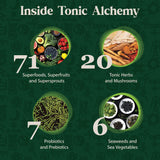 Dragon Herbs disposición de algas, hierbas y frutas que ilustra variedad