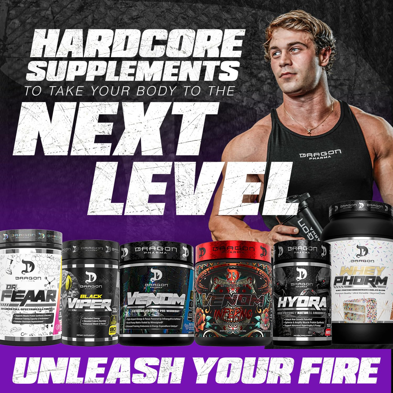 DRAGON PHARMA deportista mezclando creatina antes de entrenar, mejora rendimiento