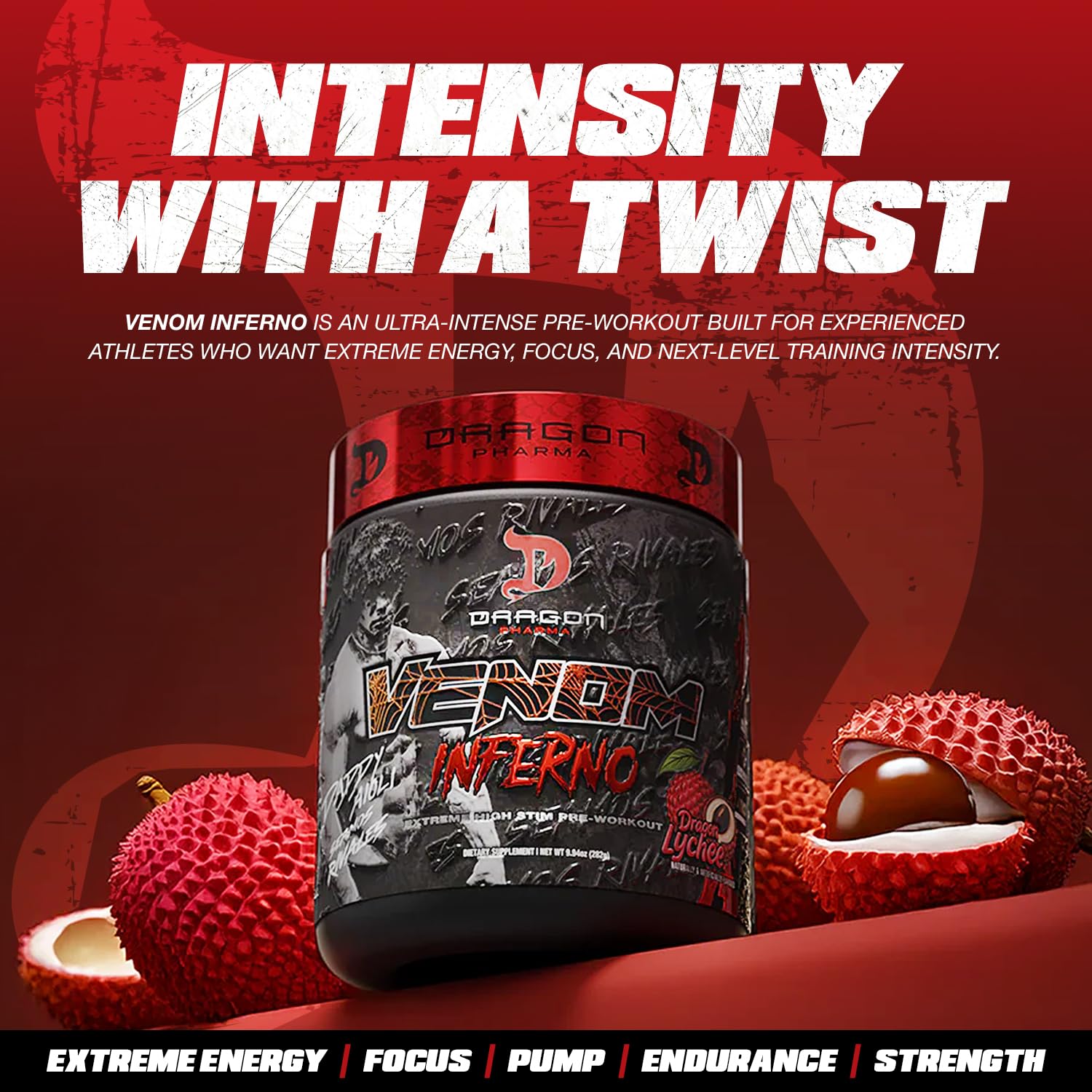 DRAGON PHARMA Venom Inferno scoop disuelto en vaso, bebida energizante lista