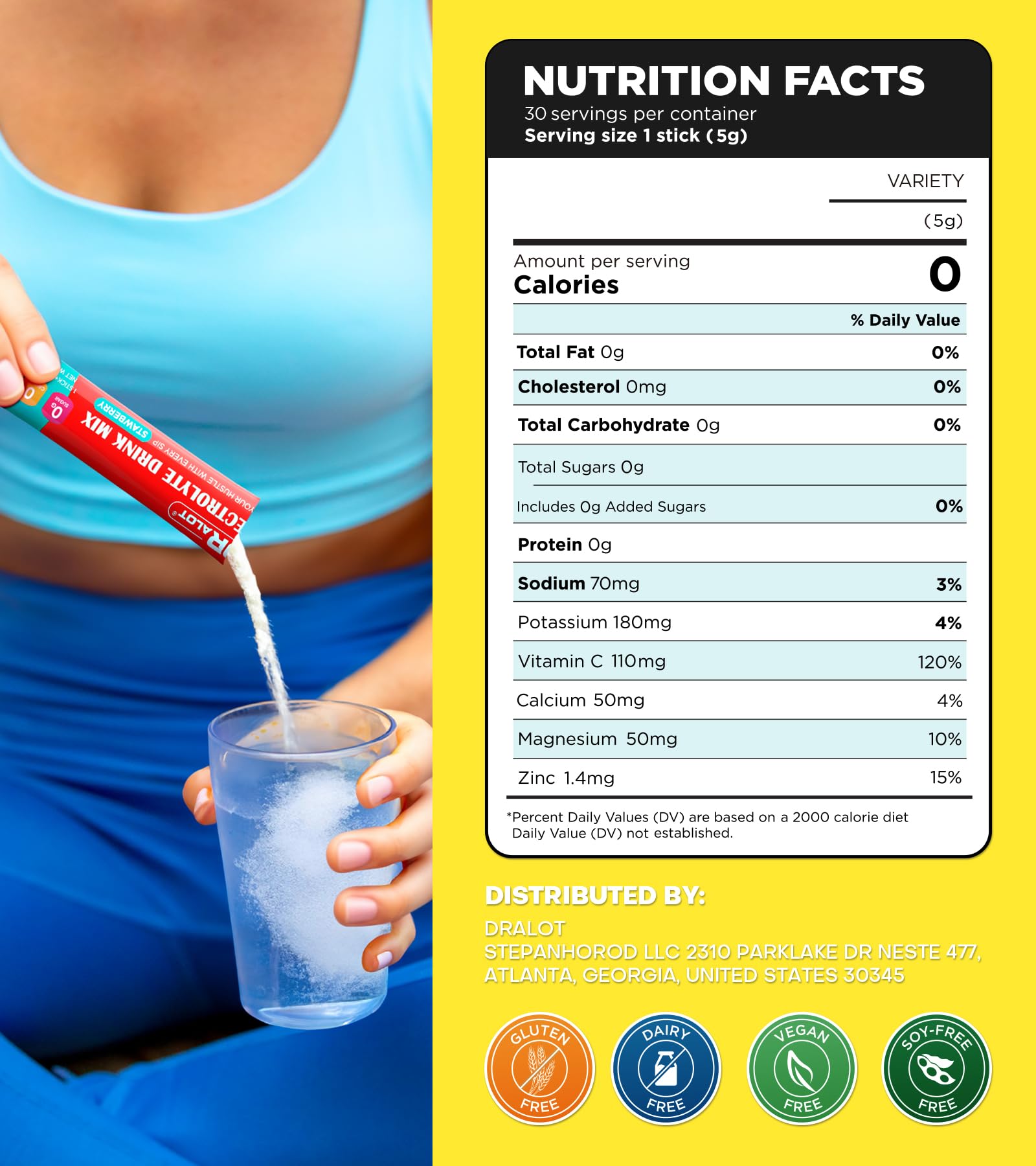 Dralot Nutrition vaso con bebida mezclada, hidratación rápida y sabrosa