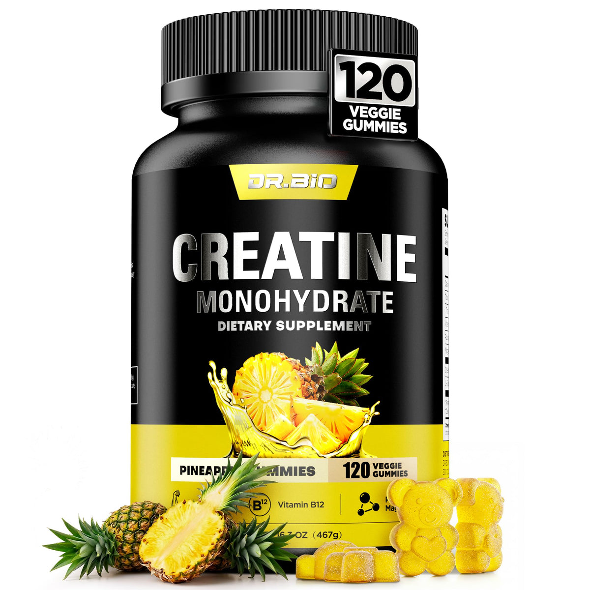 DR.BIO empaque frontal de Instant Boost Creatine gummies, presentación práctica