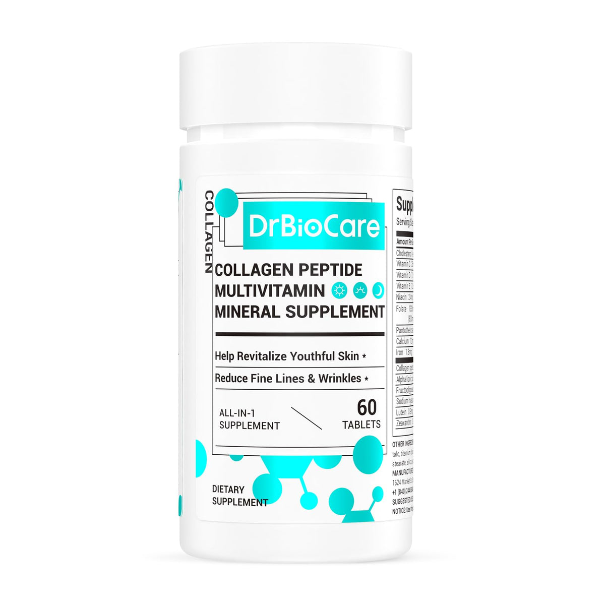 DrBioCare envase frontal que muestra 60 tabletas y beneficios visibles