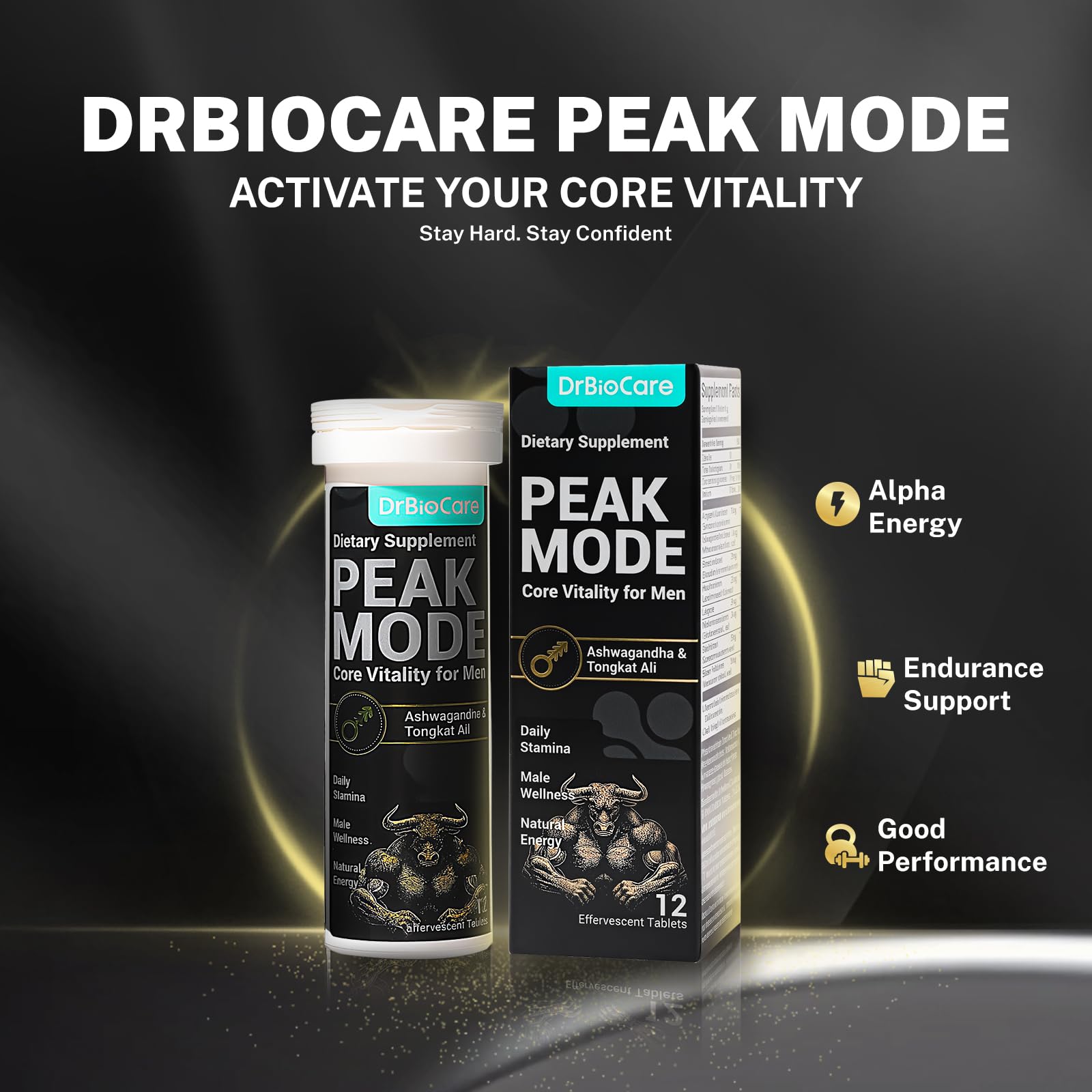 DrBioCare tableta efervescente disolviéndose, rápida absorción y energía