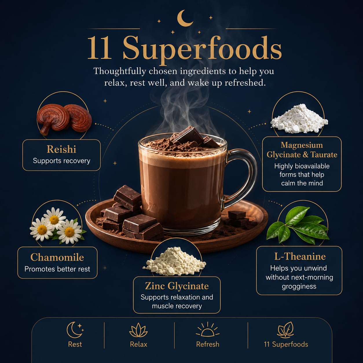 Dream Cocoa cacao servido en taza creando una rutina nocturna
