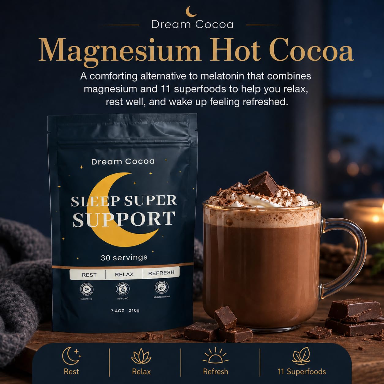 Dream Cocoa polvo de cacao textura fina para disolución rápida