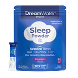 Dream Water frente del empaque Snoozeberry mostrando sobres prácticos y beneficio de conveniencia